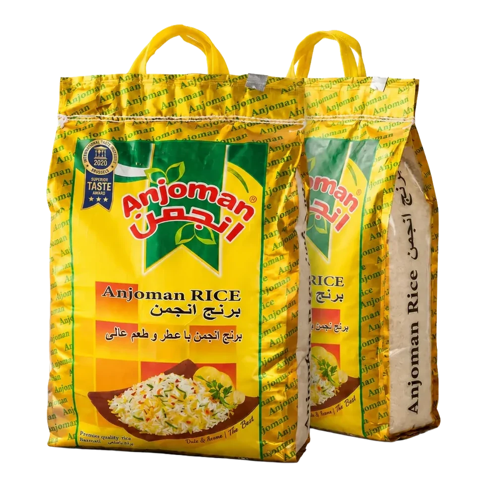 Gold Label sella basmati rice in yellow woven sacks