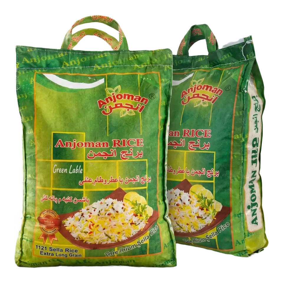 Green Label steamed basmati rice in green woven sacks, 5 kg